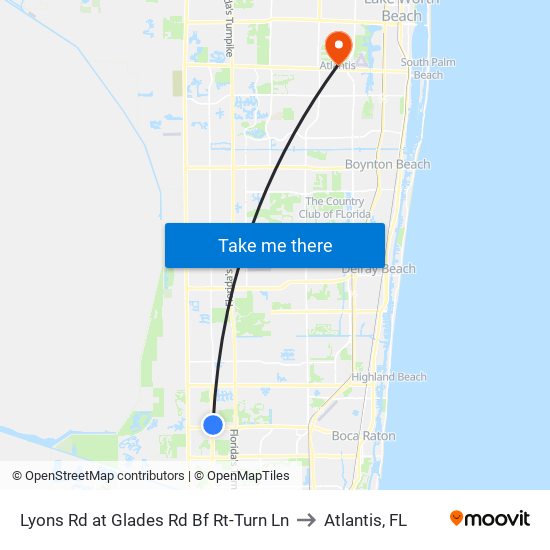 Lyons Rd at  Glades Rd Bf Rt-Turn Ln to Atlantis, FL map