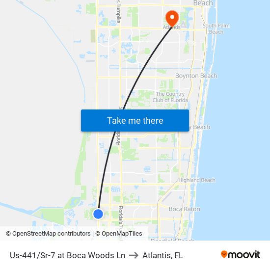 Us-441/Sr-7 at Boca Woods Ln to Atlantis, FL map