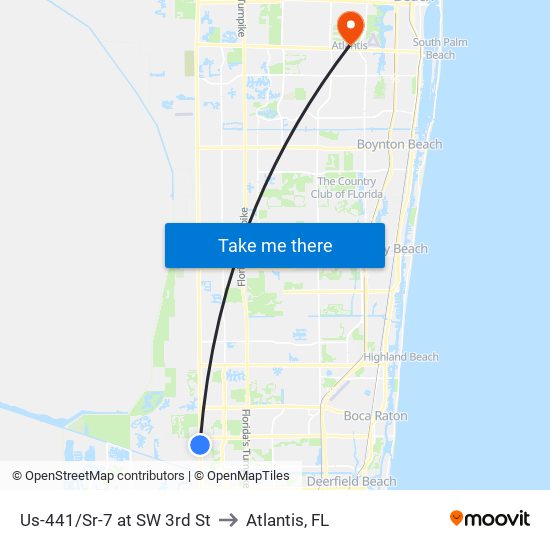 Us-441/Sr-7 at SW 3rd St to Atlantis, FL map