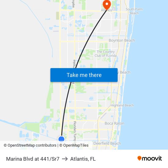 Marina Blvd at 441/Sr7 to Atlantis, FL map