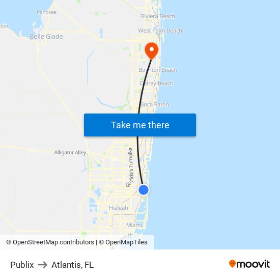 Publix to Atlantis, FL map