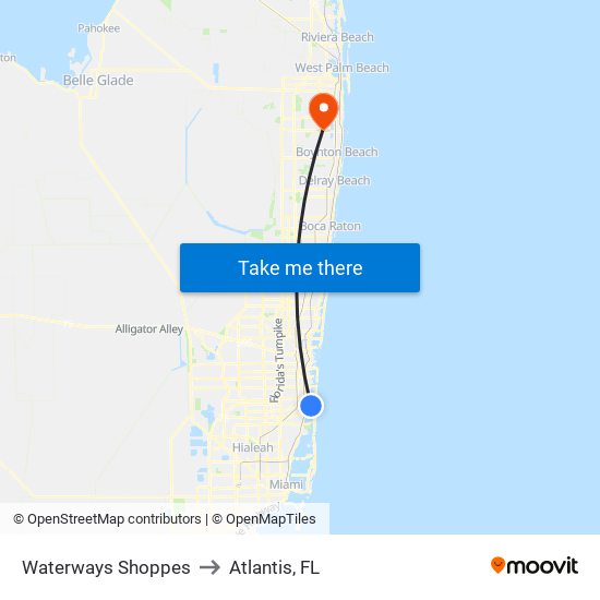 Waterways Shoppes to Atlantis, FL map