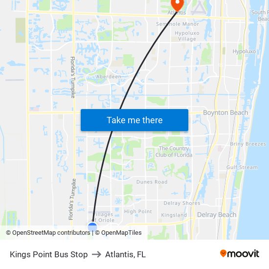 Kings Point Bus Stop to Atlantis, FL map