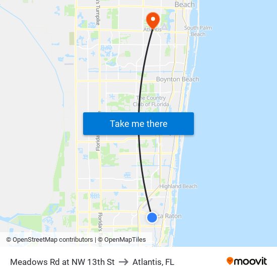 Meadows Rd at NW 13th St to Atlantis, FL map