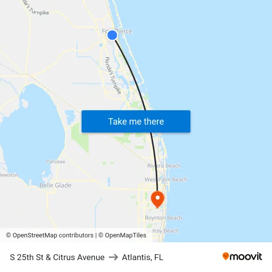 S 25th St & Citrus Avenue to Atlantis, FL map