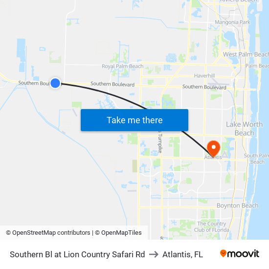 SOUTHERN BL at LION COUNTRY SAFARI RD to Atlantis, FL map