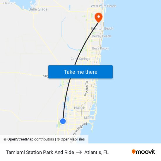 Tamiami Station Park And Ride to Atlantis, FL map