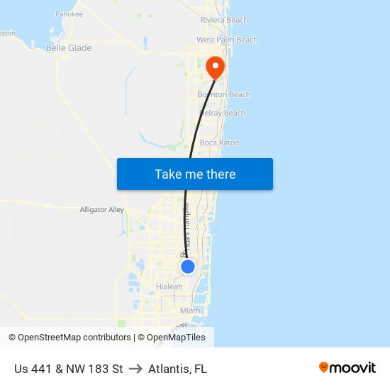 Us 441 & NW 183 St to Atlantis, FL map