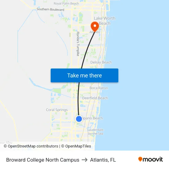 Broward College North Campus to Atlantis, FL map