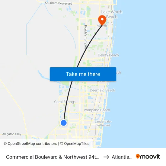 Commercial Boulevard & Northwest 94th Avenue to Atlantis, FL map