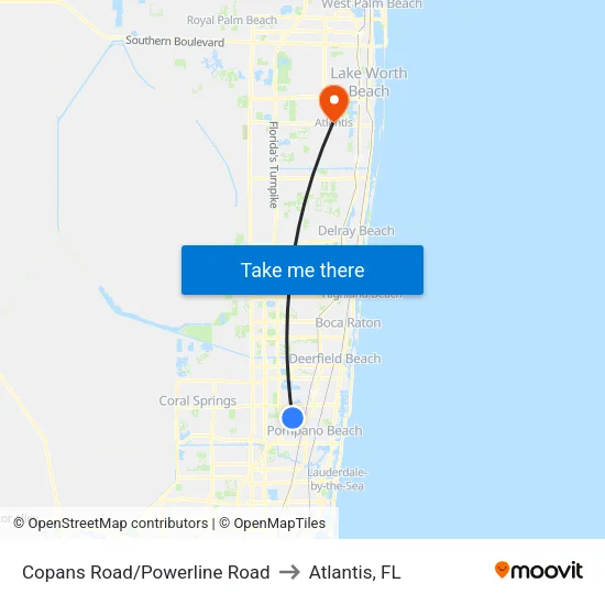 Copans Road/Powerline Road to Atlantis, FL map
