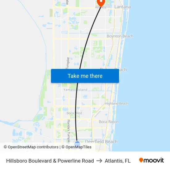 Hillsboro Boulevard & Powerline Road to Atlantis, FL map