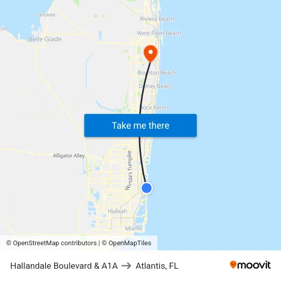 Hallandale Boulevard & A1A to Atlantis, FL map