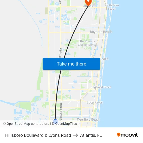 Hillsboro Boulevard & Lyons Road to Atlantis, FL map