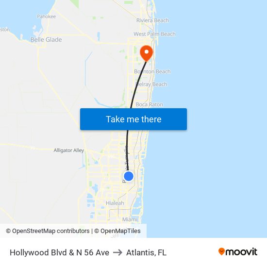 Hollywood Blvd & N 56 Ave to Atlantis, FL map