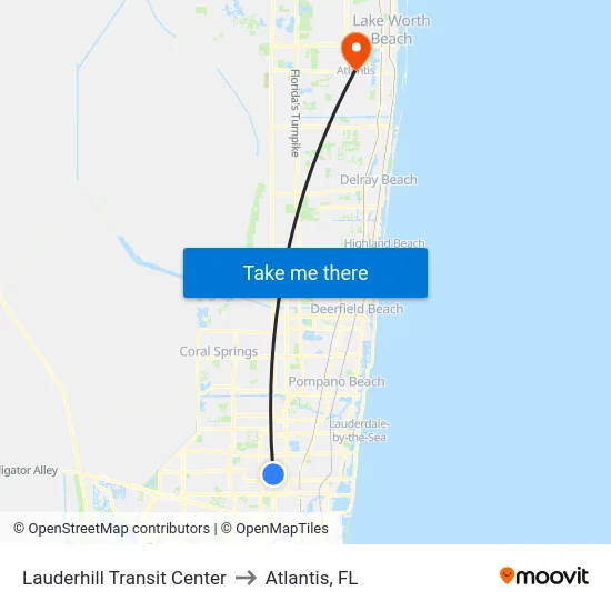 Lauderhill Transit Center to Atlantis, FL map