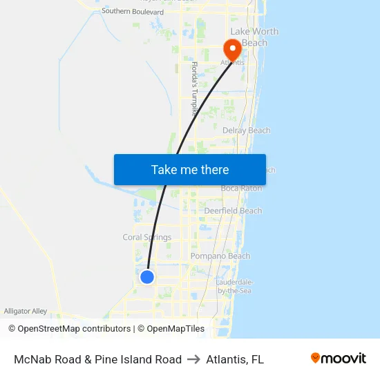 McNab Road & Pine Island Road to Atlantis, FL map