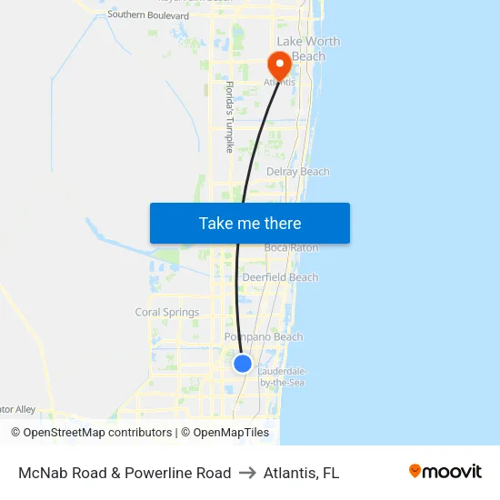 McNab Road & Powerline Road to Atlantis, FL map