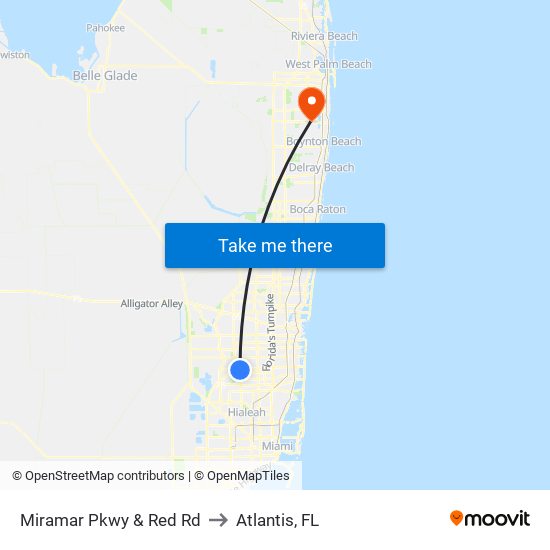 Miramar Pkwy & Red Rd to Atlantis, FL map