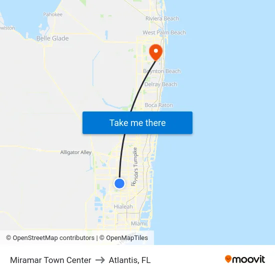 Miramar Town Center to Atlantis, FL map