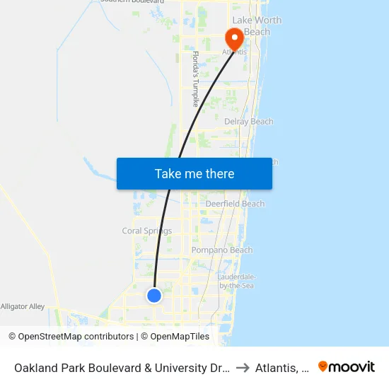 Oakland Park Boulevard & University Drive to Atlantis, FL map