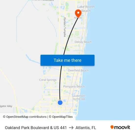 Oakland Park Boulevard & US 441 to Atlantis, FL map