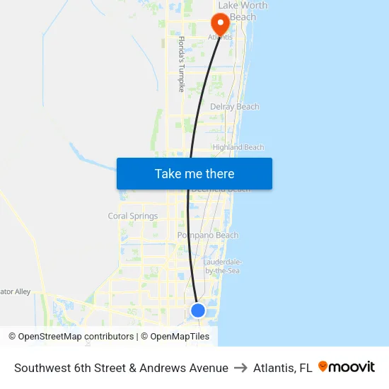 Southwest 6th Street & Andrews Avenue to Atlantis, FL map