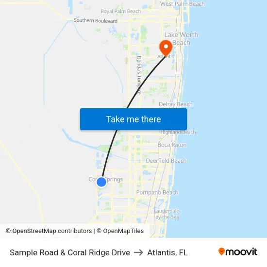 Sample Road & Coral Ridge Drive to Atlantis, FL map