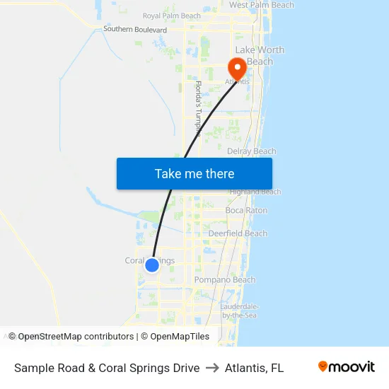 Sample Road & Coral Springs Drive to Atlantis, FL map