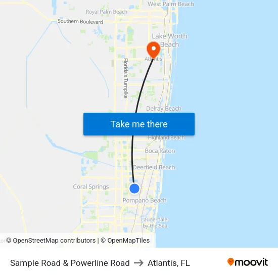 Sample Road & Powerline Road to Atlantis, FL map