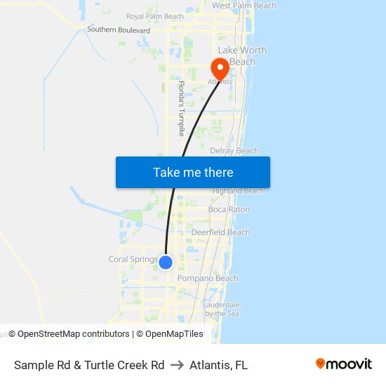 Sample Rd & Turtle Creek Rd to Atlantis, FL map