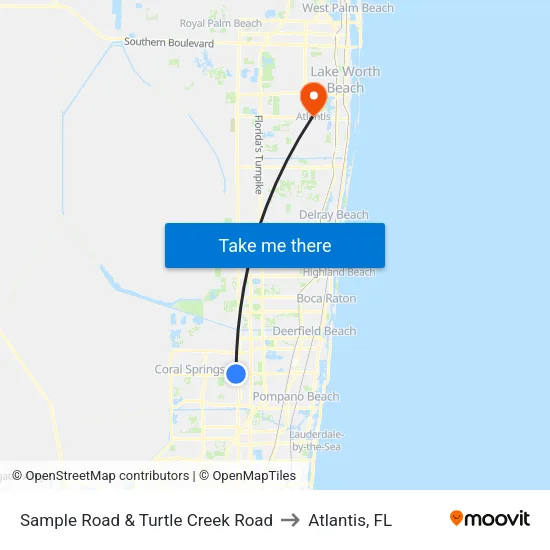 Sample Road & Turtle Creek Road to Atlantis, FL map