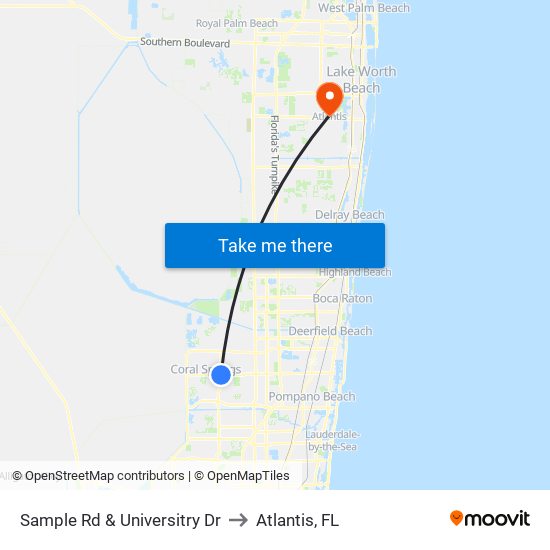 Sample Rd & Universitry Dr to Atlantis, FL map