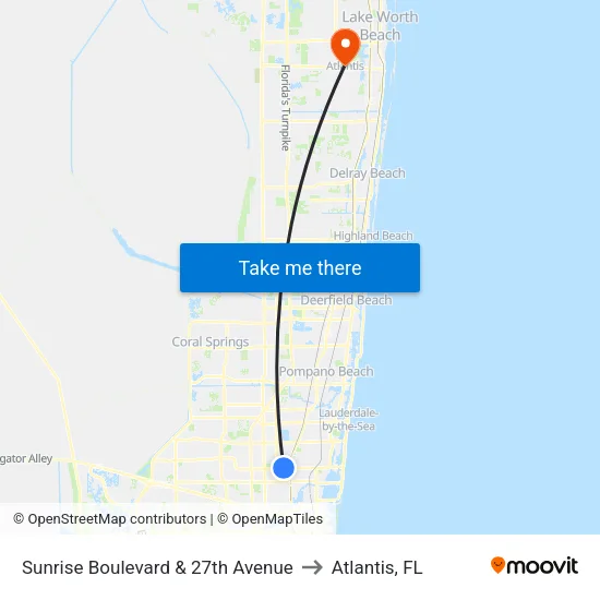 Sunrise Boulevard & 27th Avenue to Atlantis, FL map