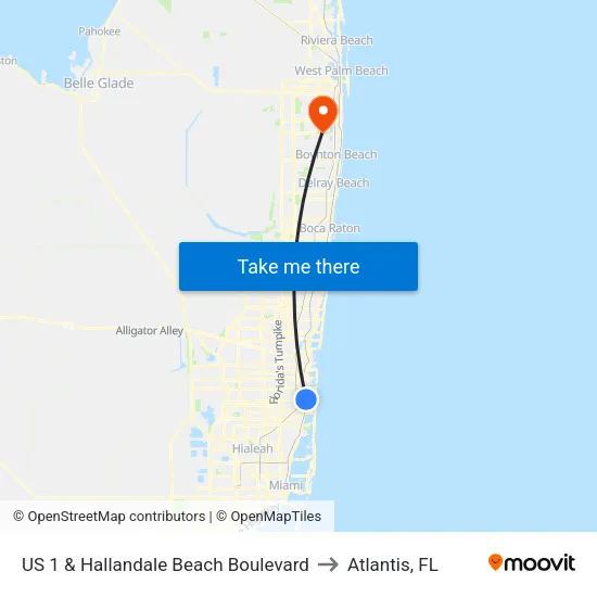 US 1 & Hallandale Beach Boulevard to Atlantis, FL map