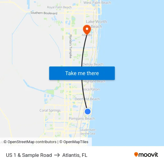 US 1 & Sample Road to Atlantis, FL map