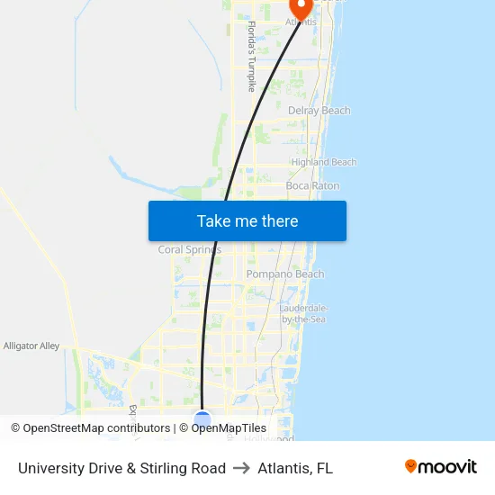 University Drive & Stirling Road to Atlantis, FL map