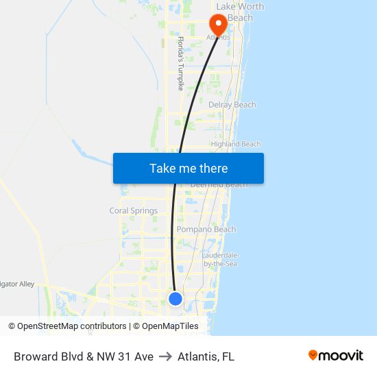 Broward Blvd & NW 31 Ave to Atlantis, FL map