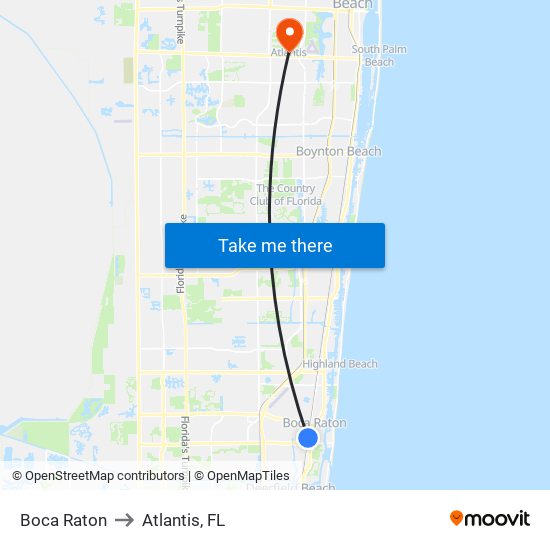 Boca Raton to Atlantis, FL map