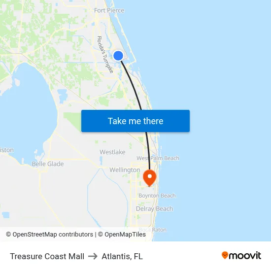 Treasure Coast Mall to Atlantis, FL map