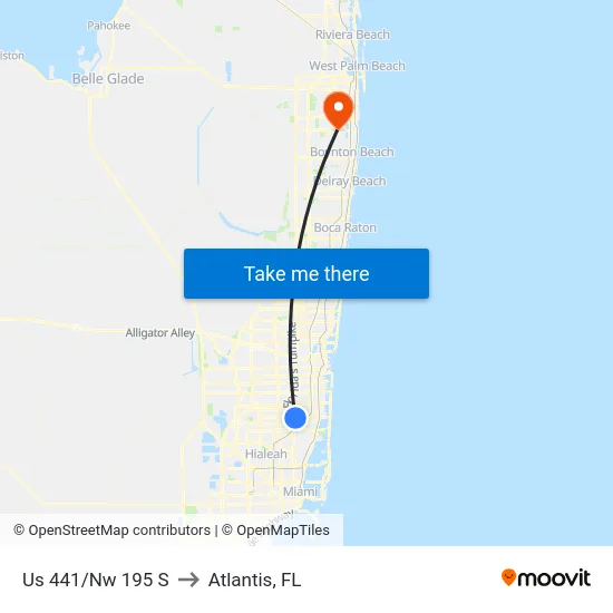 Us 441/Nw 195 S to Atlantis, FL map