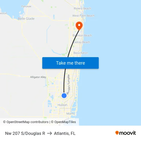 Nw 207 S/Douglas R to Atlantis, FL map