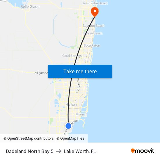 Dadeland North Bay 5 to Lake Worth, FL map