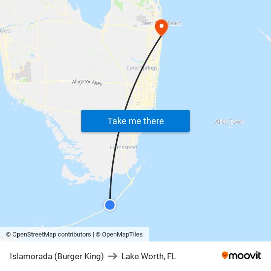 Islamorada (Burger King) to Lake Worth, FL map