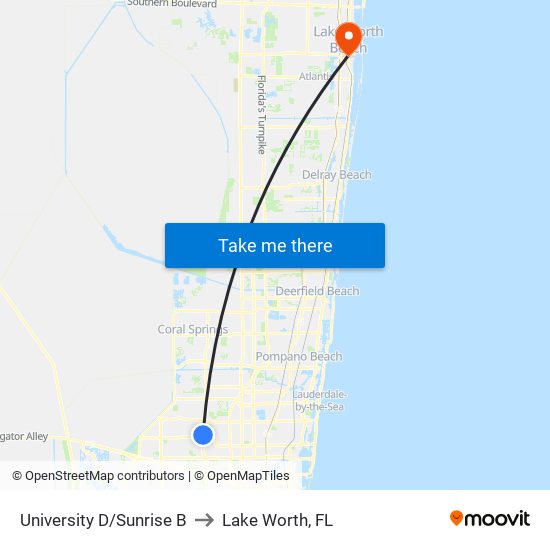 University D/Sunrise B to Lake Worth, FL map