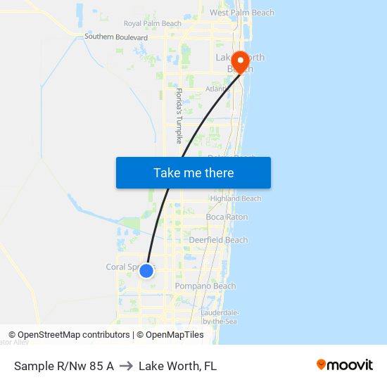 Sample R/Nw 85 A to Lake Worth, FL map