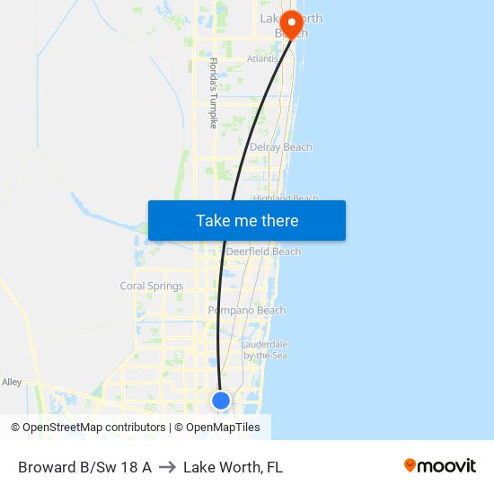 Broward B/Sw 18 A to Lake Worth, FL map