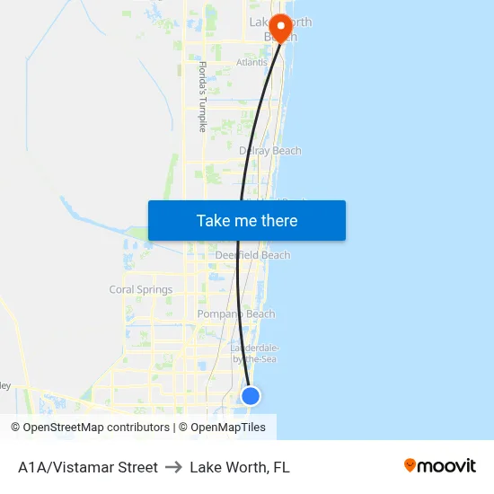A1A/Vistamar Street to Lake Worth, FL map