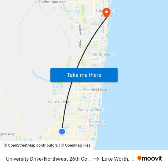 University Drive/Northwest 26th Court to Lake Worth, FL map