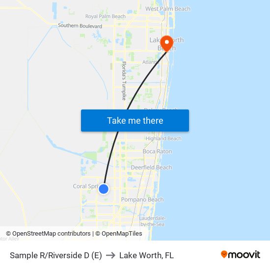 Sample R/Riverside D (E) to Lake Worth, FL map